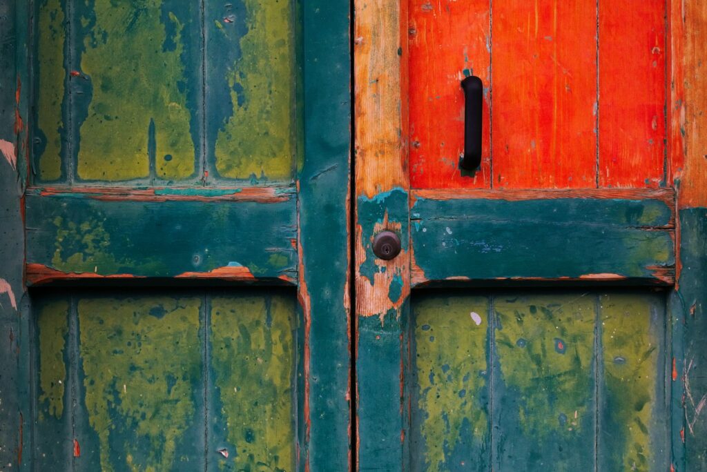 green and red wooden door